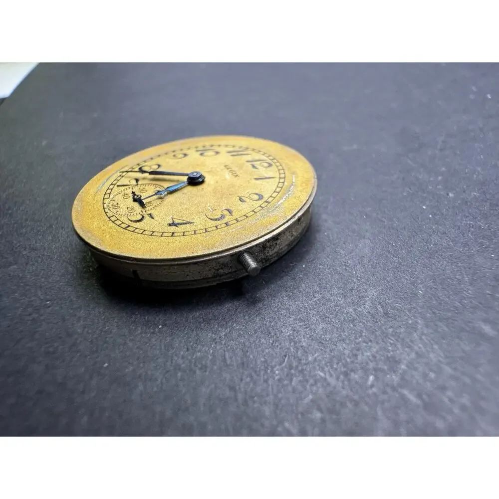 Vintage Elgin Pocket Watch Movement Gold Tone 14.9MM For Parts/Repair
